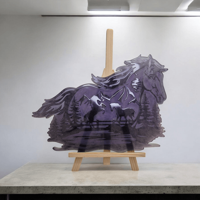 Tableau cheval avec relief montagne