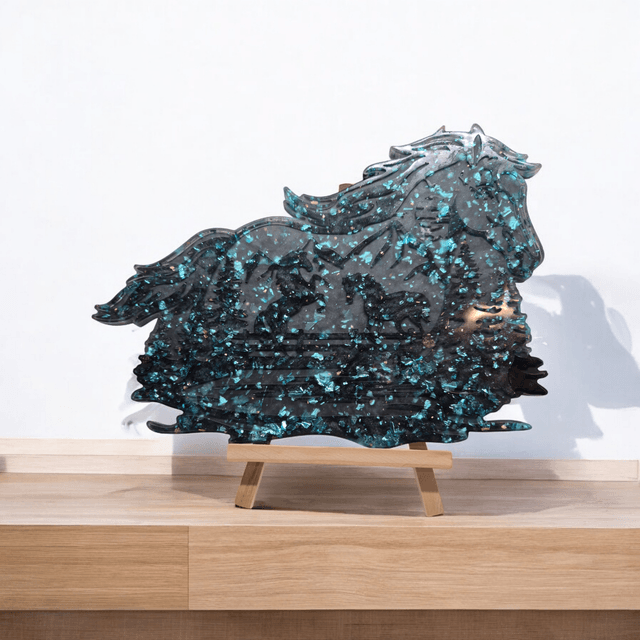 Tableau cheval avec relief montagne